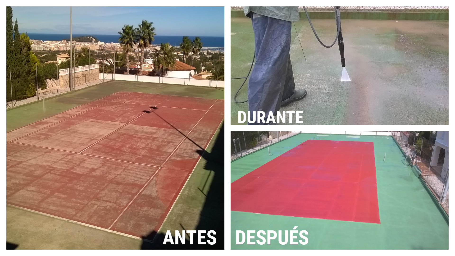 Trabajo de pintura de una pista de tenis. 